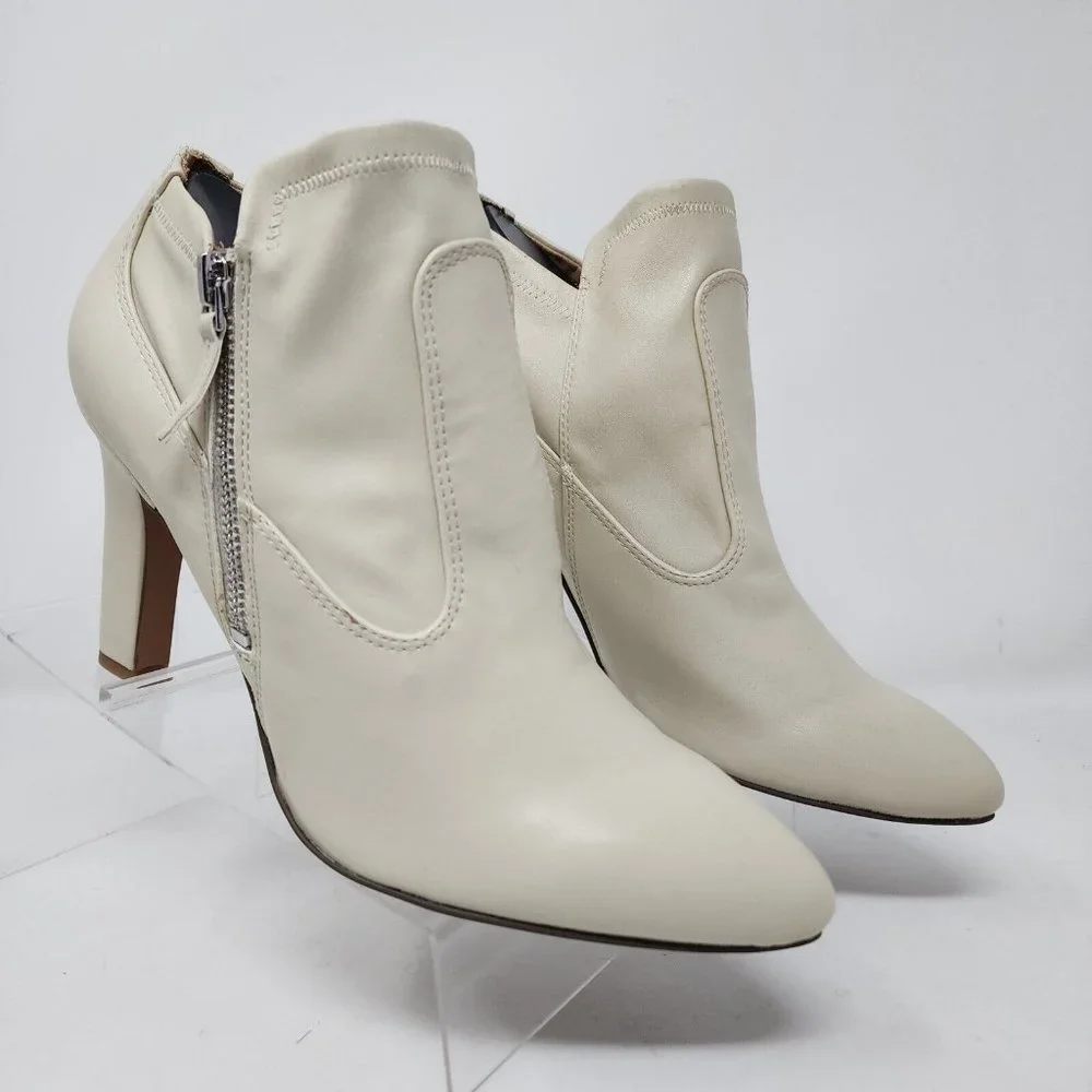 Franco Sarto Pumps Womens 9.5 Beige Kaye Pointed Toe Cream Booties Heels Zip